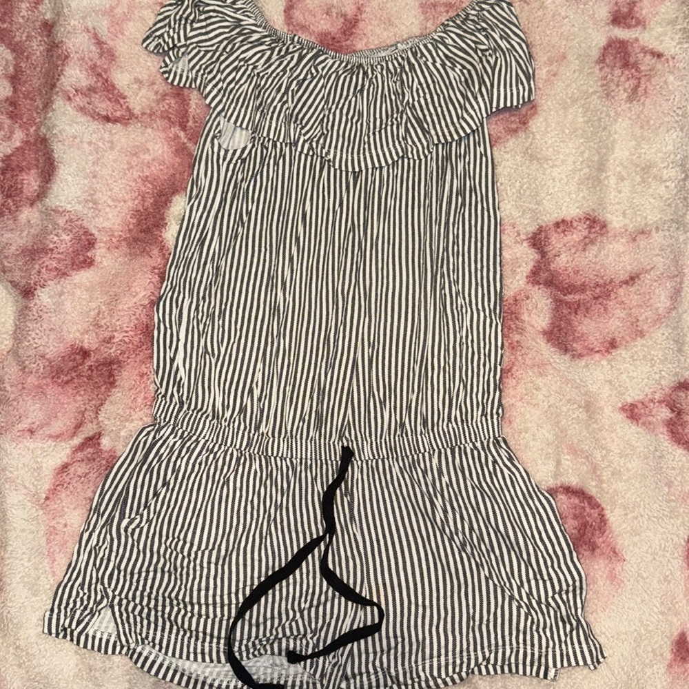 Stripped Romper with Drawstring